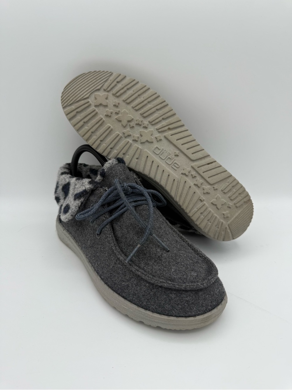 Women's Hey Dude Britt Grey Cheetah Wool Lined Slip-On Casual Comfort Shoes Sz 7
